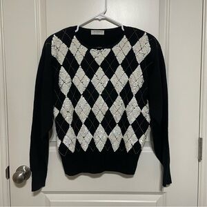 Vintage Liz Claiborne Black and White Diamond Pattern Sweater